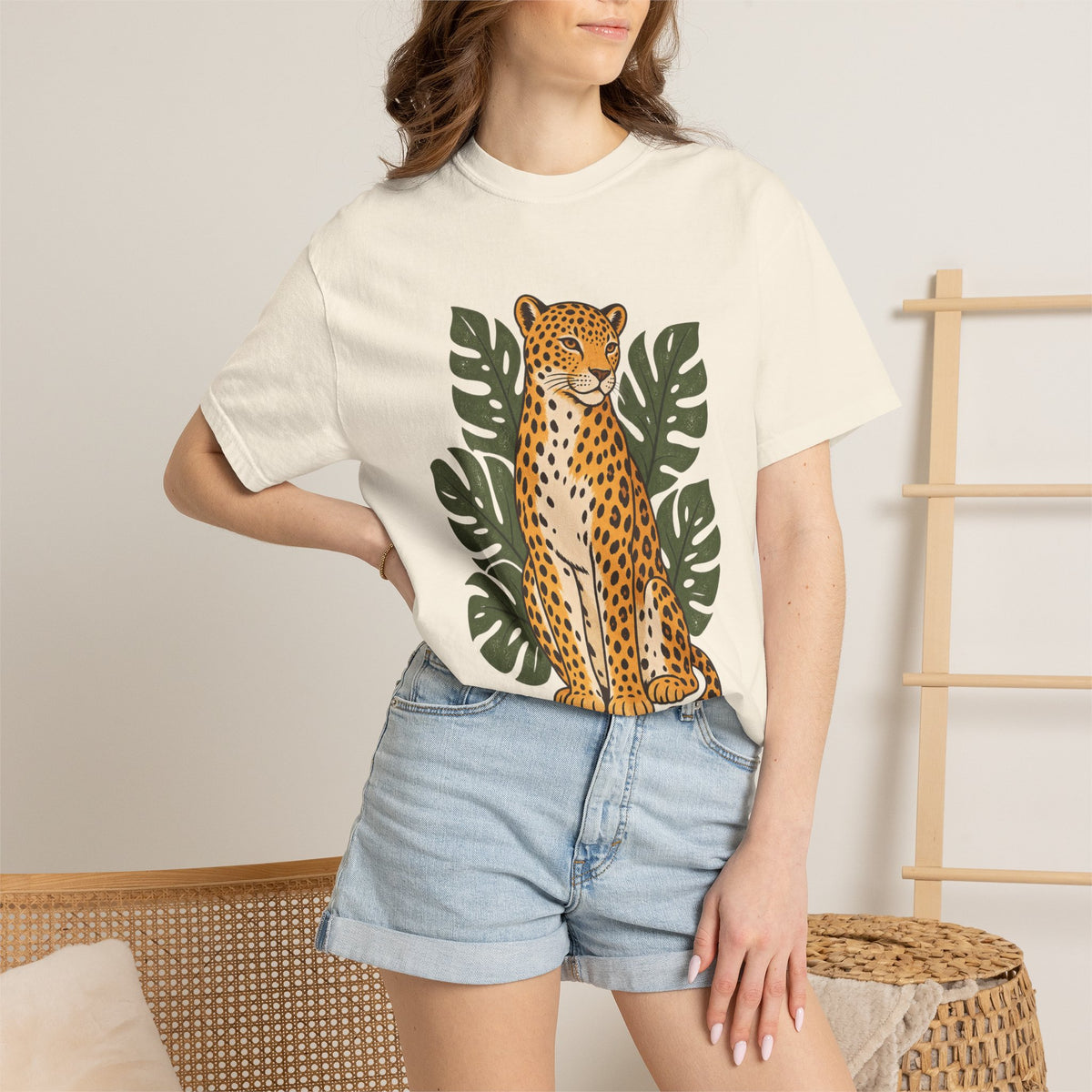 Leopard & Monstera Tee in Ivory, alternate view