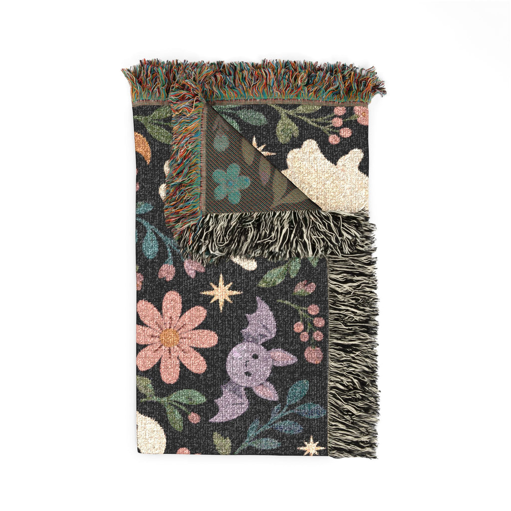 Spooky Ghosts and Floral Moon Woven Blanket Printify