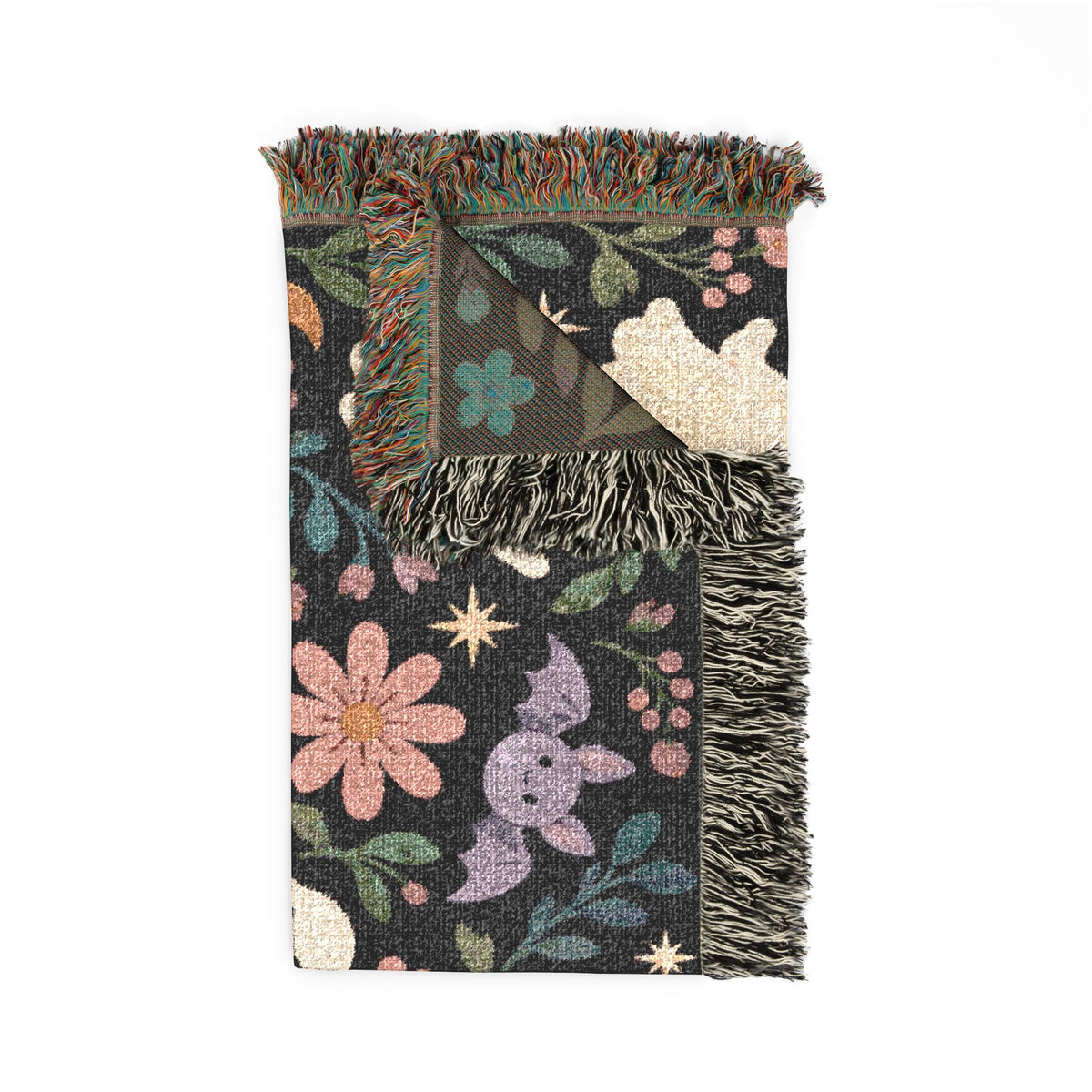 Spooky Ghosts and Floral Moon Woven Blanket Printify