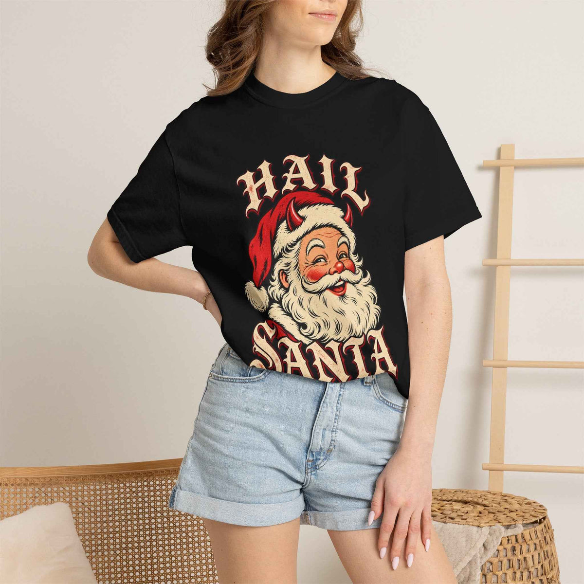 Hail Santa Vintage Graphic Tee in Black, alternate view