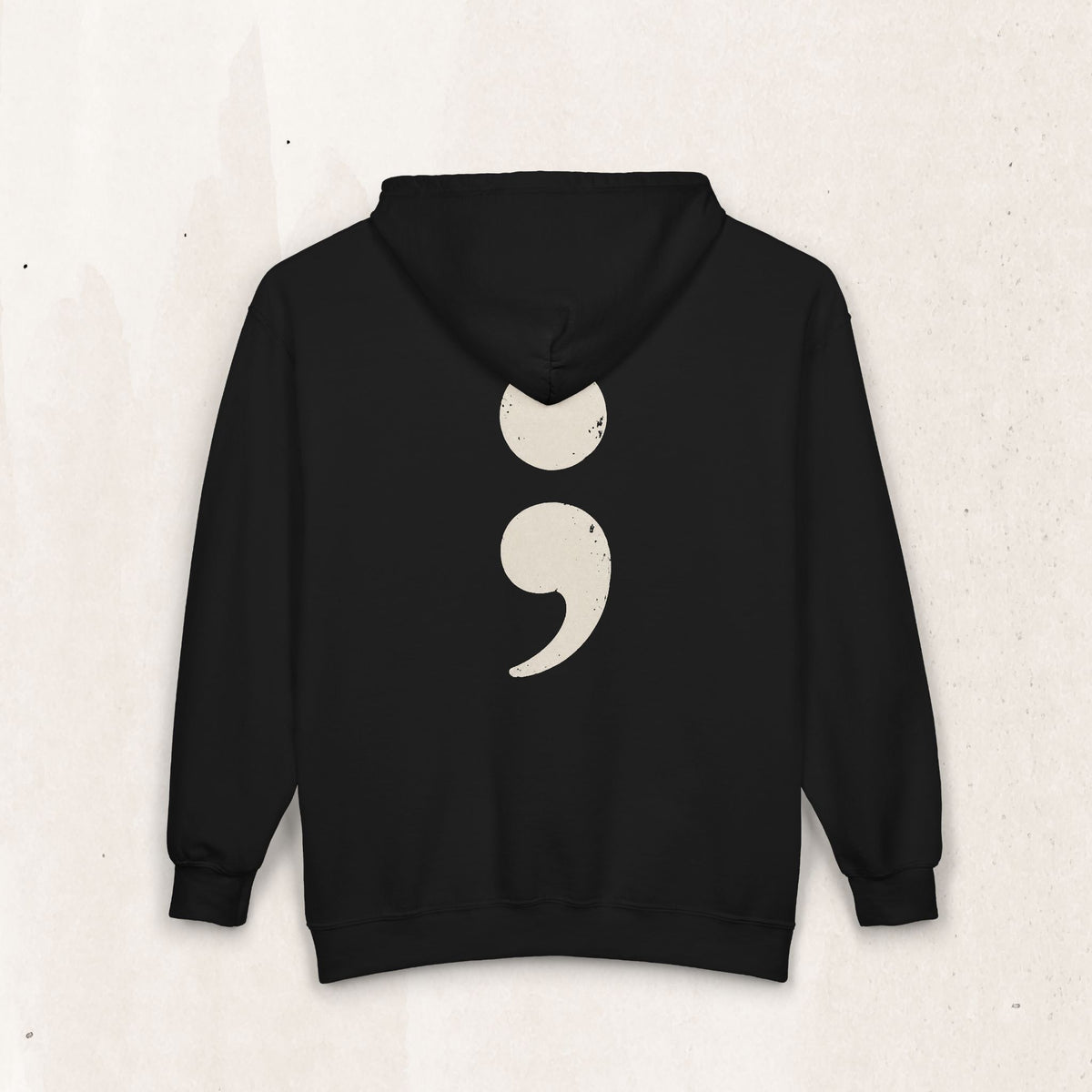 Oversized semicolon suicide awareness zip up hoodie in black