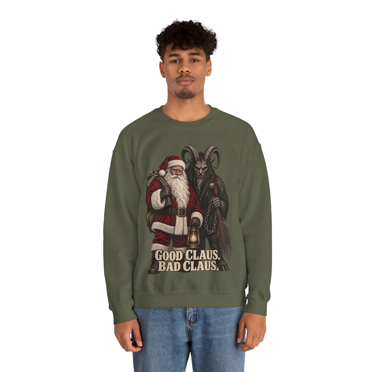 Krampus & Santa Claus Christmas Crewneck Sweater