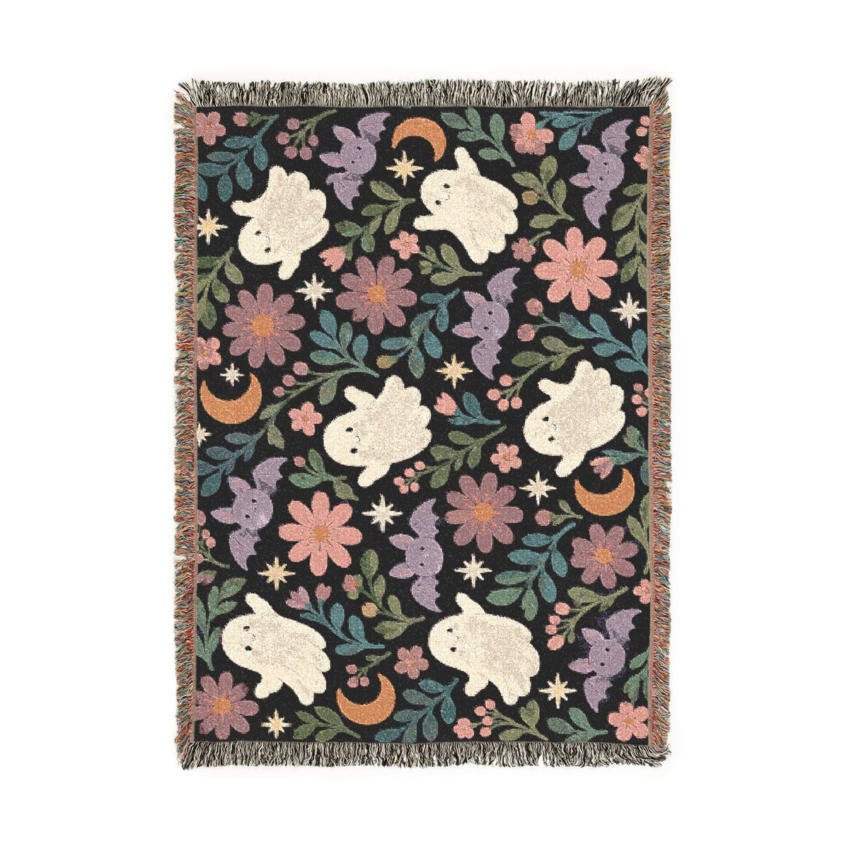 Spooky Ghosts and Floral Moon Woven Blanket Printify