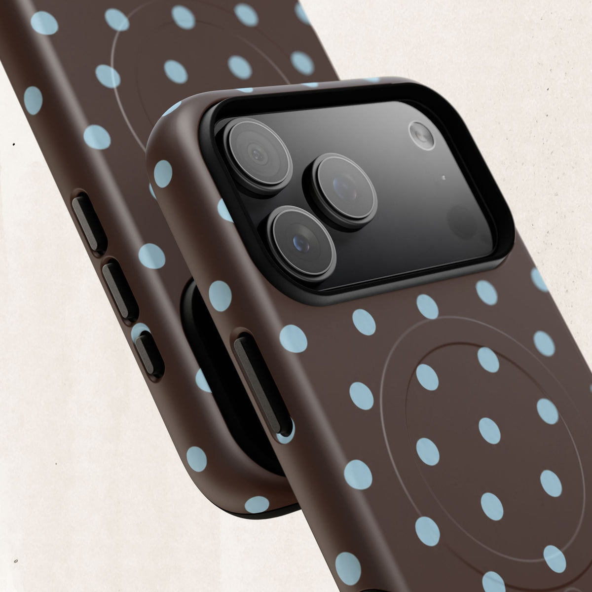 Polka Dot Magnetic Tough Phone Case — Brown with Light Blue Dots