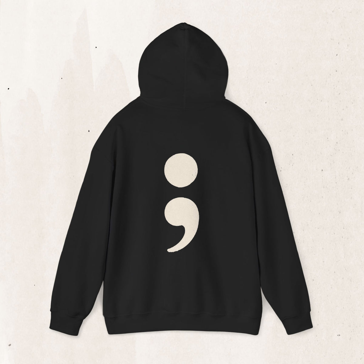 Oversized semicolon suicide awareness pullover hoodie in black