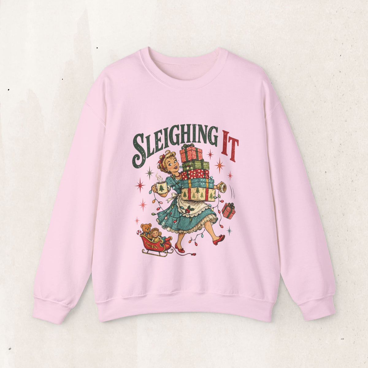 Sleighing It Christmas Crewneck Sweatshirt — Retro Holiday Gifts Design