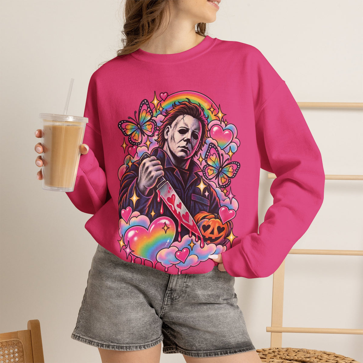 Colorful Michael Myers Horror Heart Crewneck
