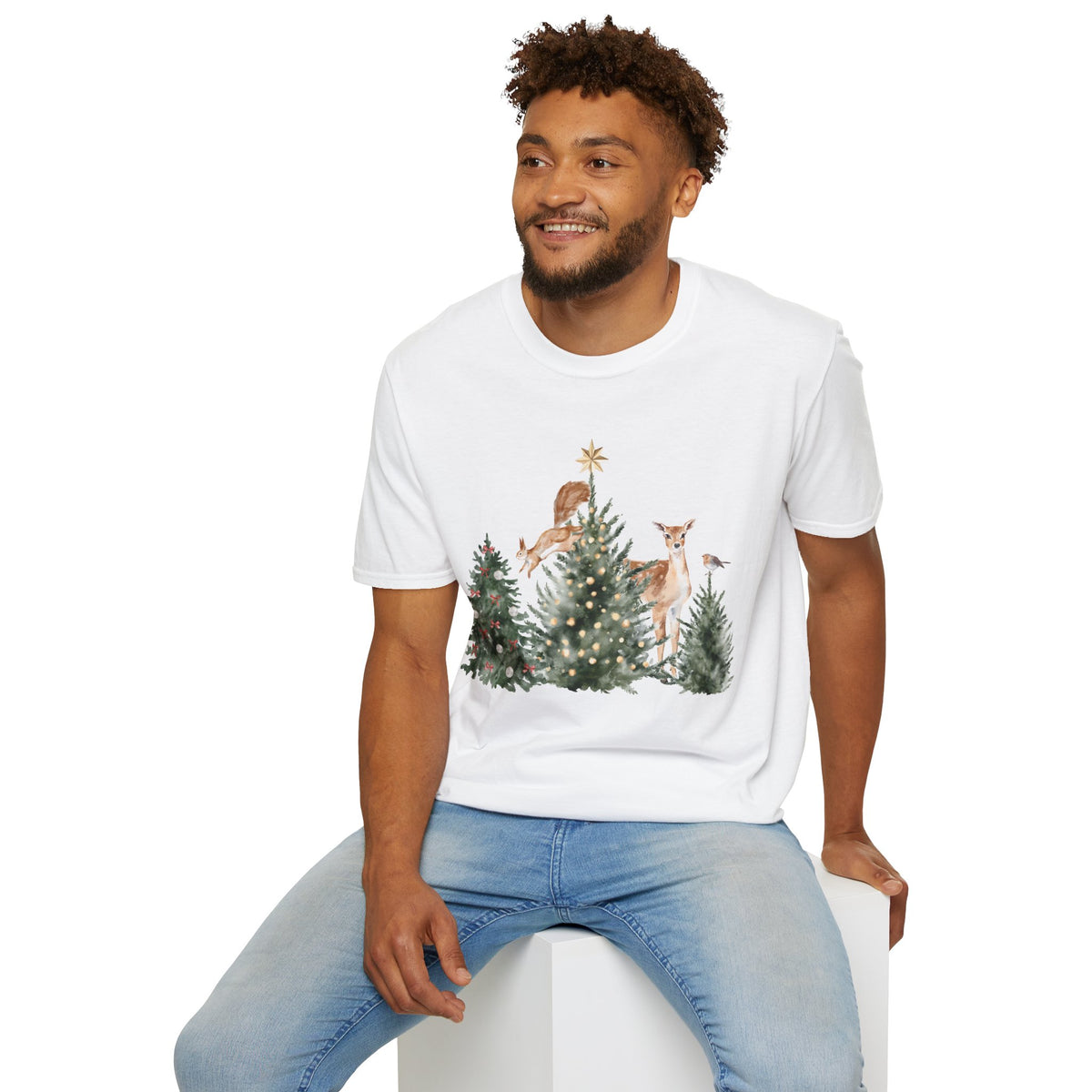 Woodland Deer Christmas Tee Printify