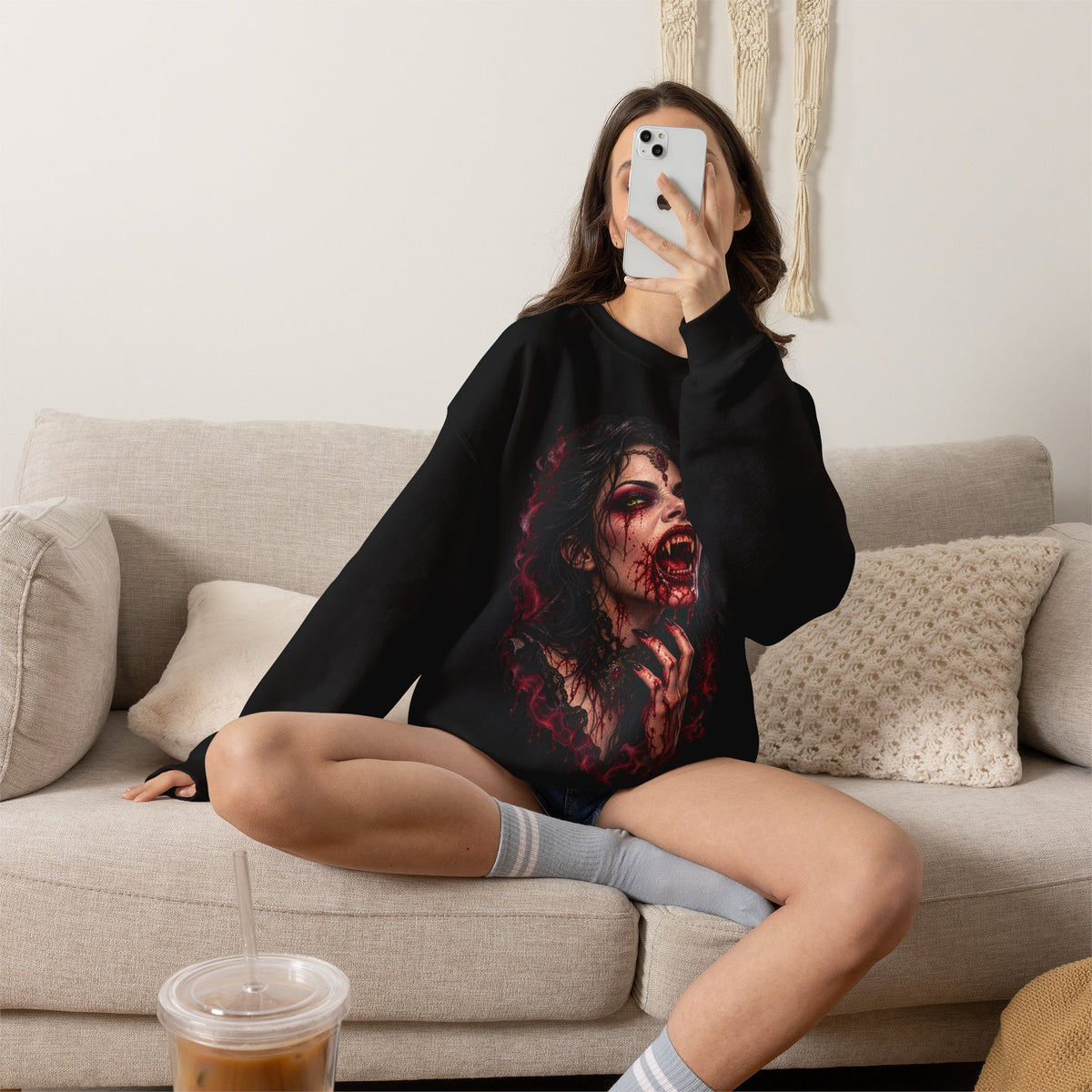 Bloody Horror Vampire Crewneck Sweatshirt Printify