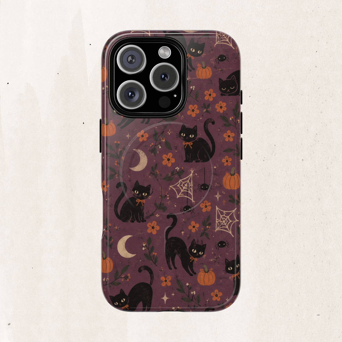 Halloween Black Cat Tough Magnetic Phone Case — Cute Spooky Pumpkins & Spiderwebs