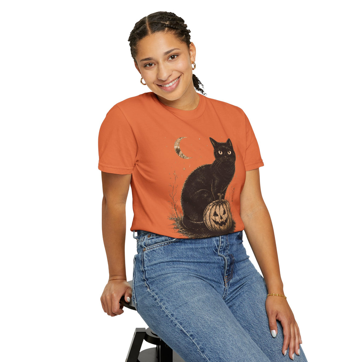 Halloween Black Cat & Pumpkin Tee