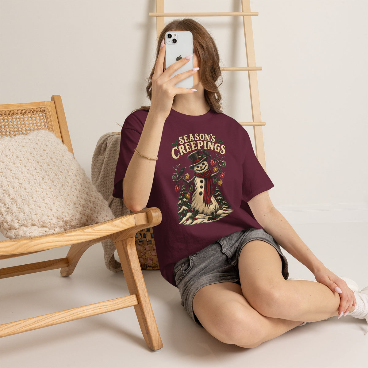 Season's Creepings Snowman Tee — Vintage Spooky Holiday T-Shirt Printify
