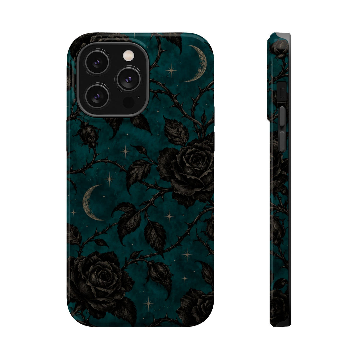 Teal Moon & Black Rose Magnetic Phone Case, alternate view