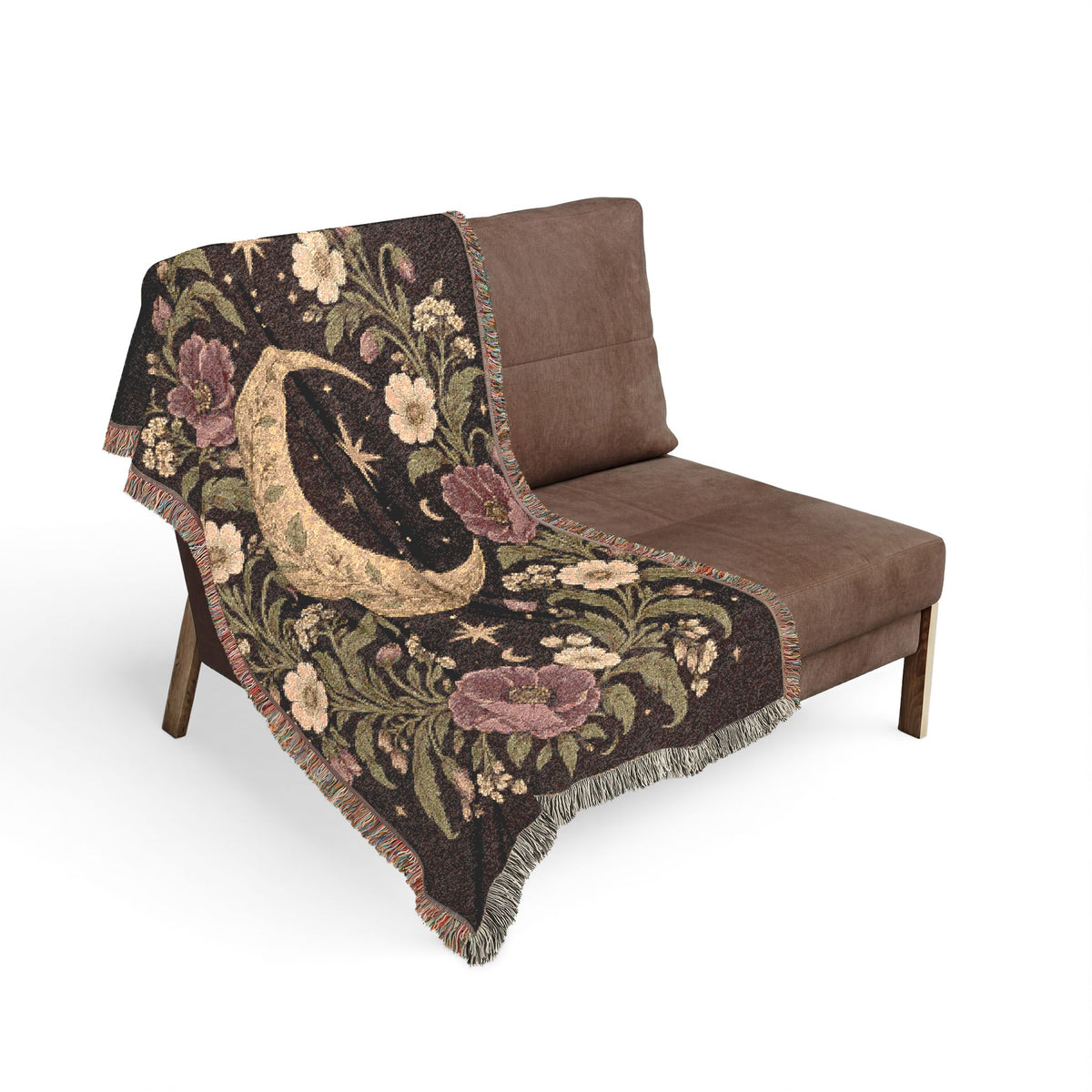 Celestial Moon and Floral Woven Blanket Printify