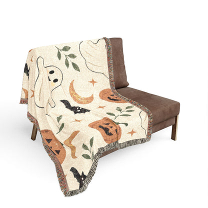 Halloween Ghost & Pumpkin Woven Blanket