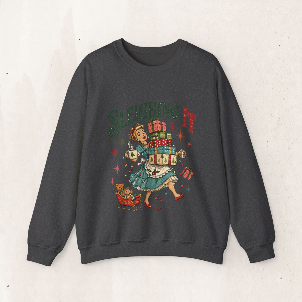Sleighing It Christmas Crewneck Sweatshirt — Retro Holiday Gifts Design