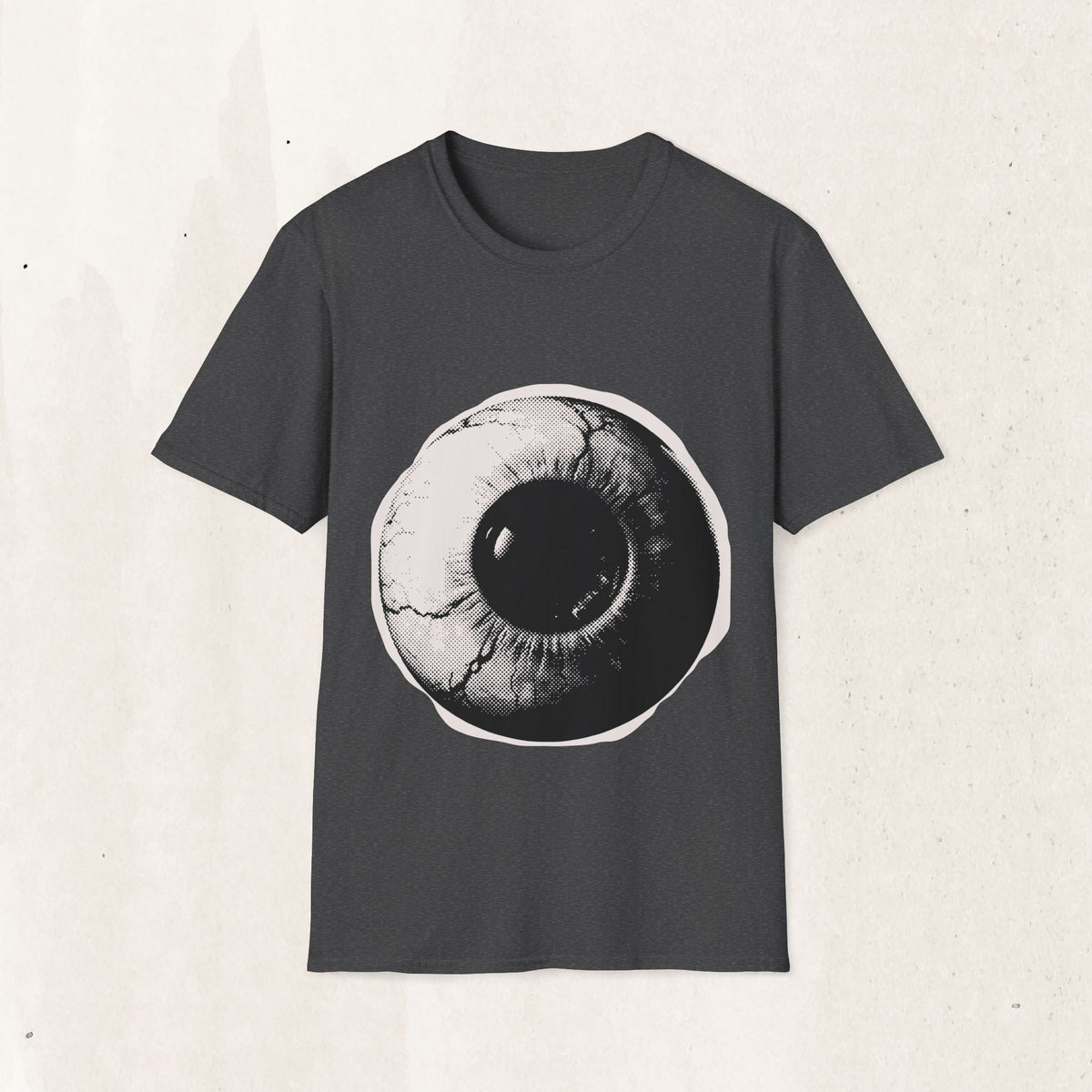 Surreal Eyeball Graphic Tee – Artsy Mid-Century Eye Shirt – Dark Heather