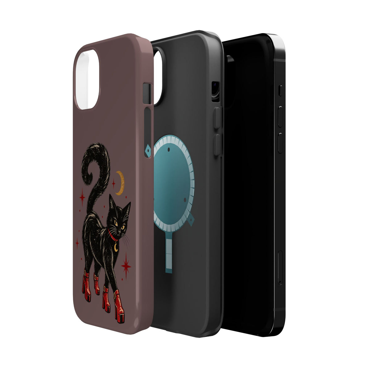 Black Cat in Red Boots MagSafe Phone Case, alternate view