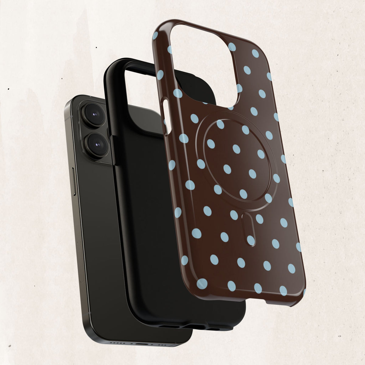Polka Dot Magnetic Tough Phone Case — Brown with Light Blue Dots