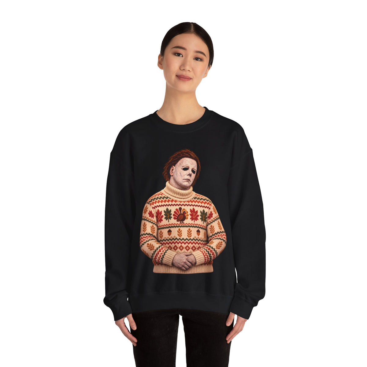 Michael Myers Thanksgiving horror crewneck sweatshirt in black