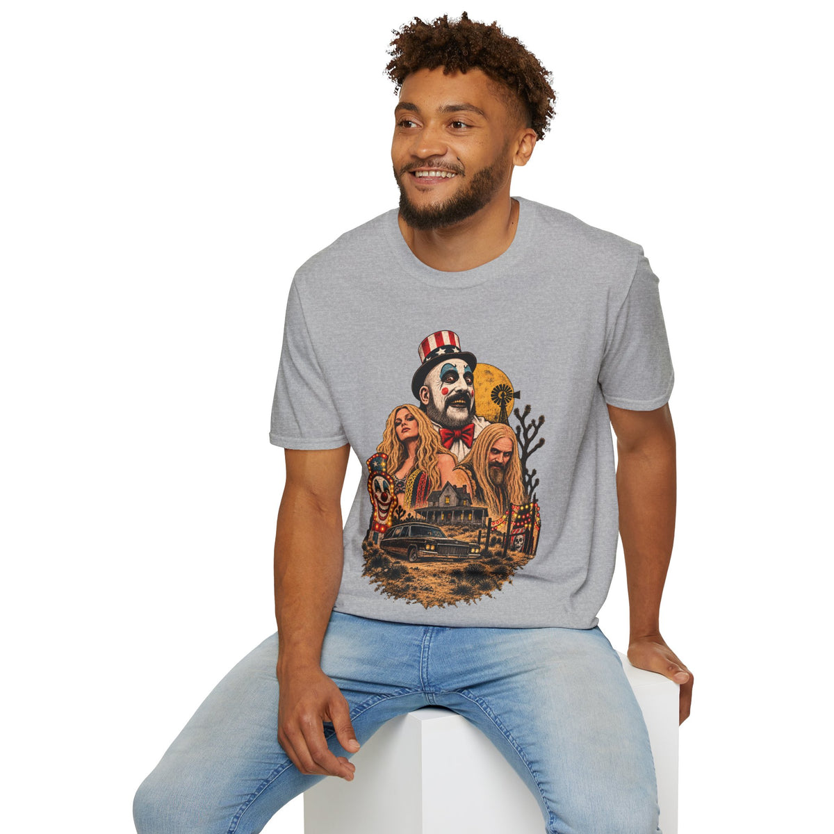 Captain Spaulding Horror Tee — Retro "House of 1000 Corpses" Clown Collage