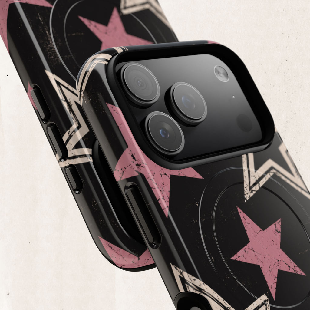 Magnetic Phone Case — Pink Retro Stars Tough Protective Cover Printify