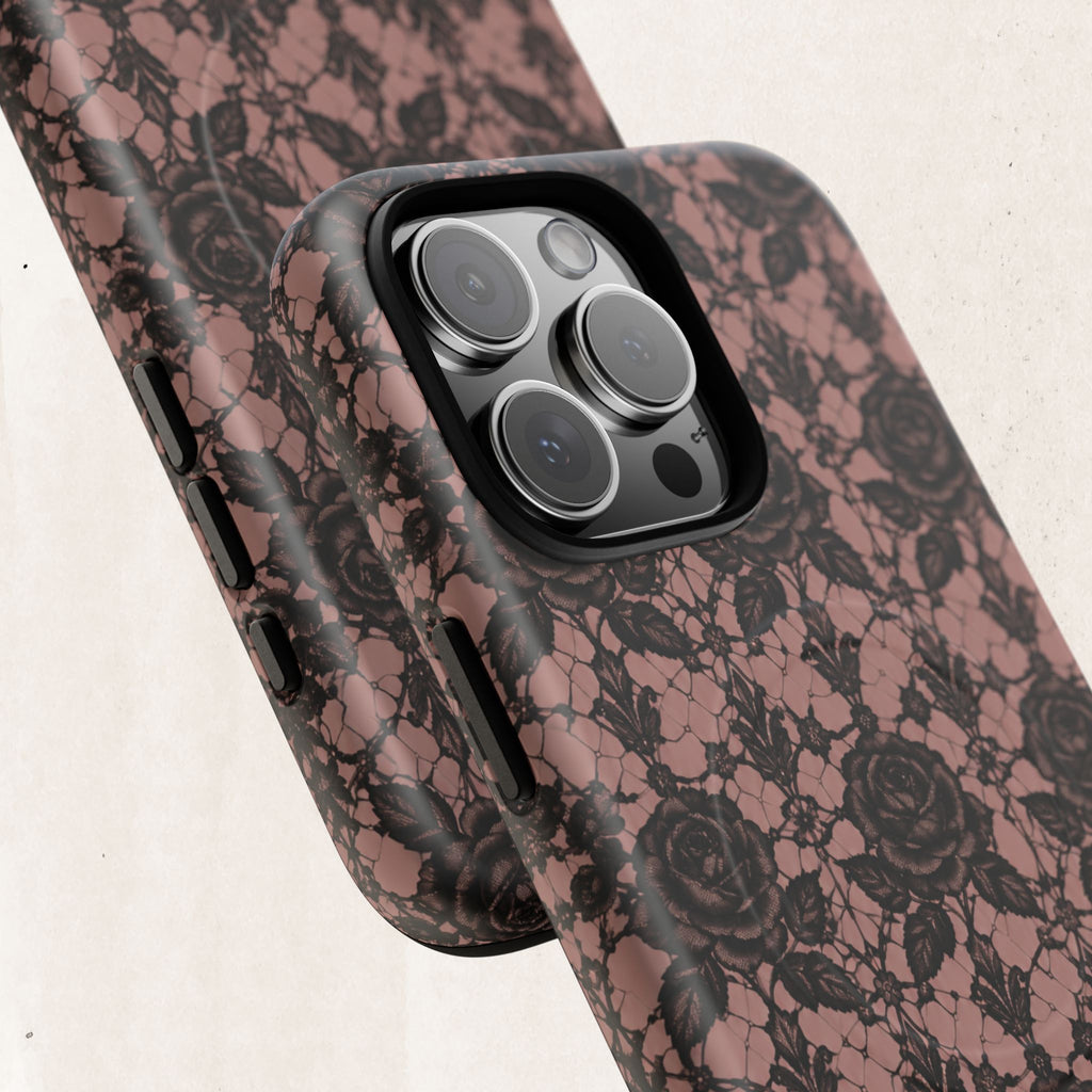 Vintage Black Lace Rose Pattern Phone Case