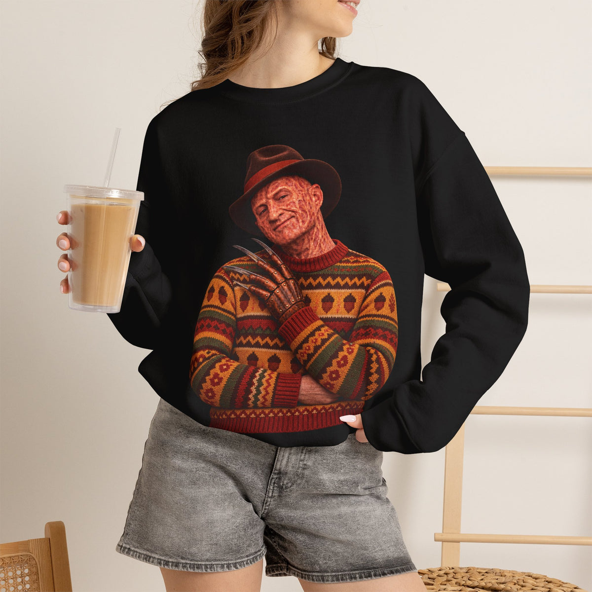Freddy Krueger Thanksgiving horror crewneck sweatshirt in black