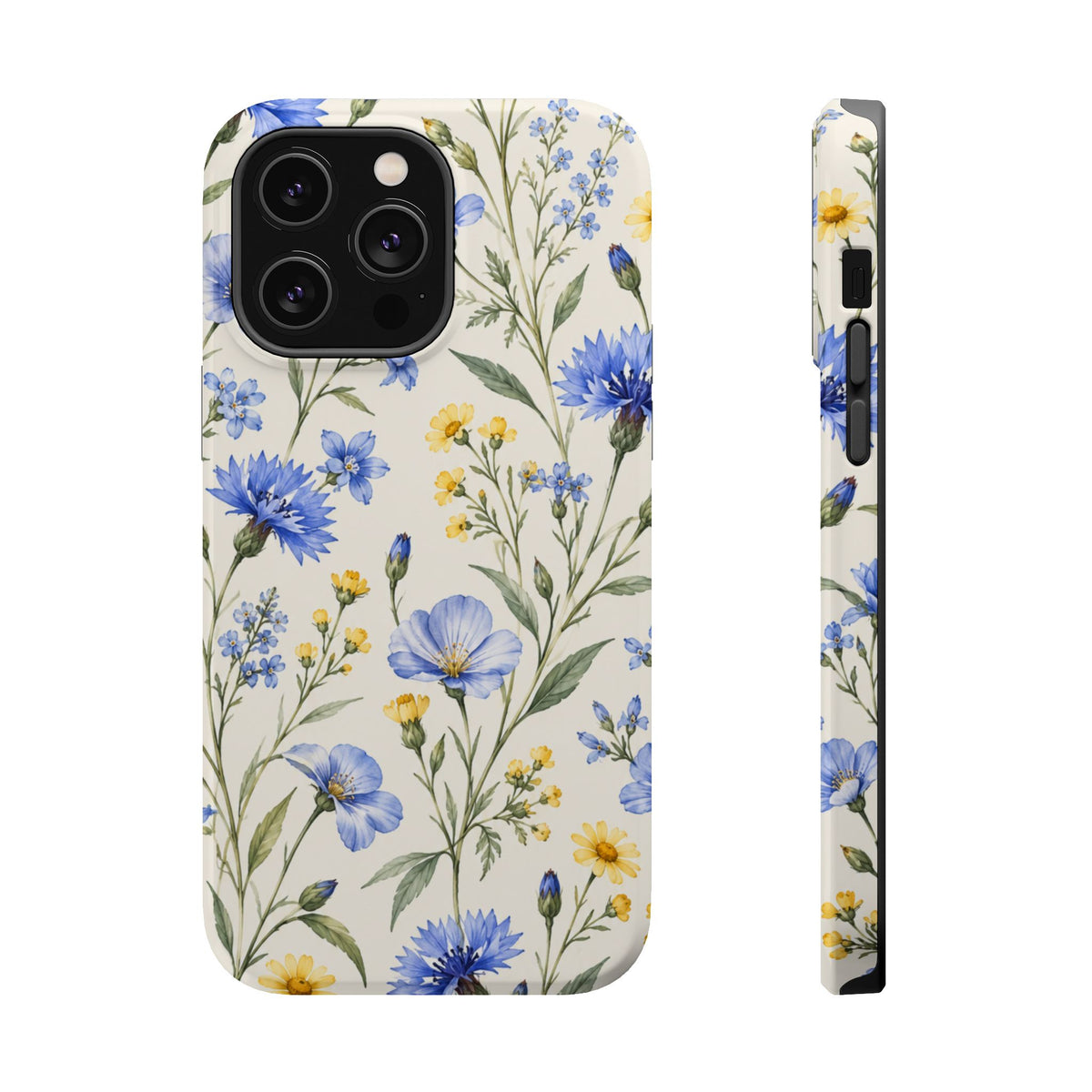 Floral Blue Cornflower Tough Magnetic Phone Case, alternate view