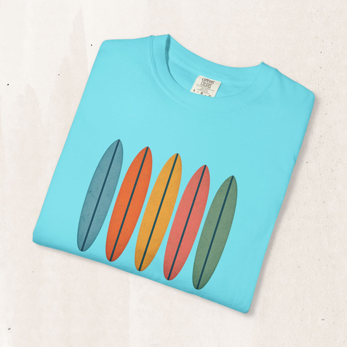 Surfboard Row Retro Beach Tee in Lagoon Blue, alternate view