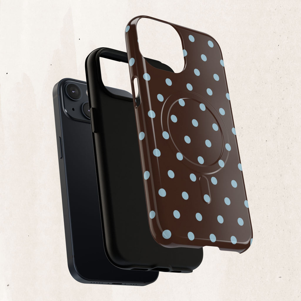 Polka Dot Magnetic Tough Phone Case — Brown with Light Blue Dots