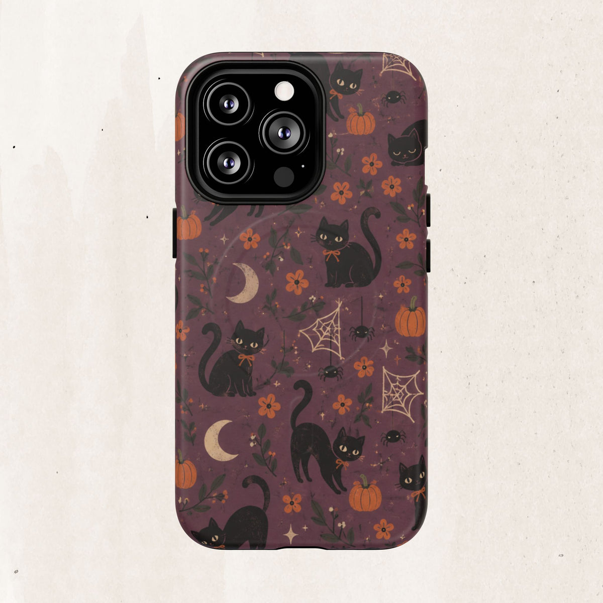 Halloween Black Cat Tough Magnetic Phone Case — Cute Spooky Pumpkins & Spiderwebs