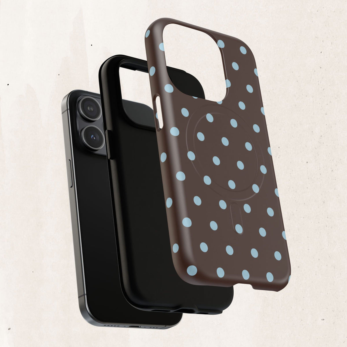 Polka Dot Magnetic Tough Phone Case — Brown with Light Blue Dots