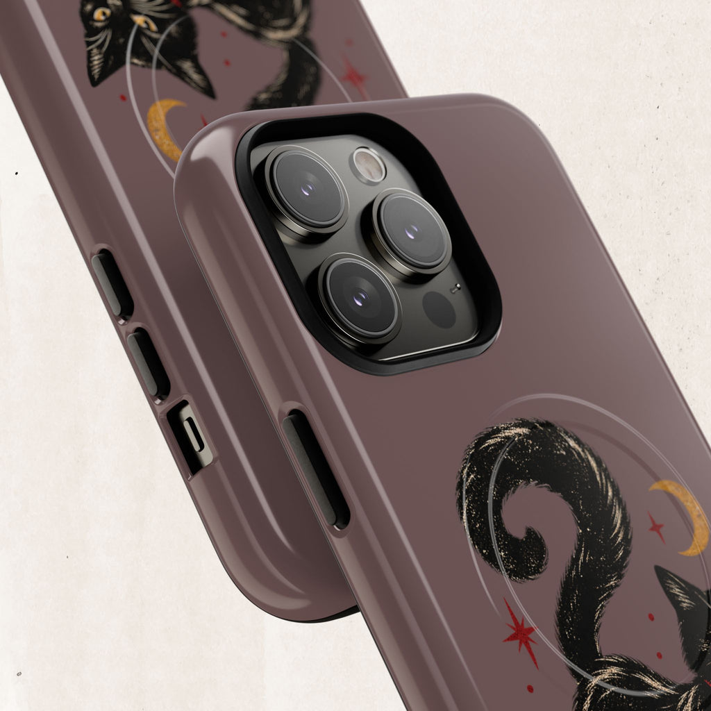 Magnetic Phone Case — Black Cat in Red Boots Design