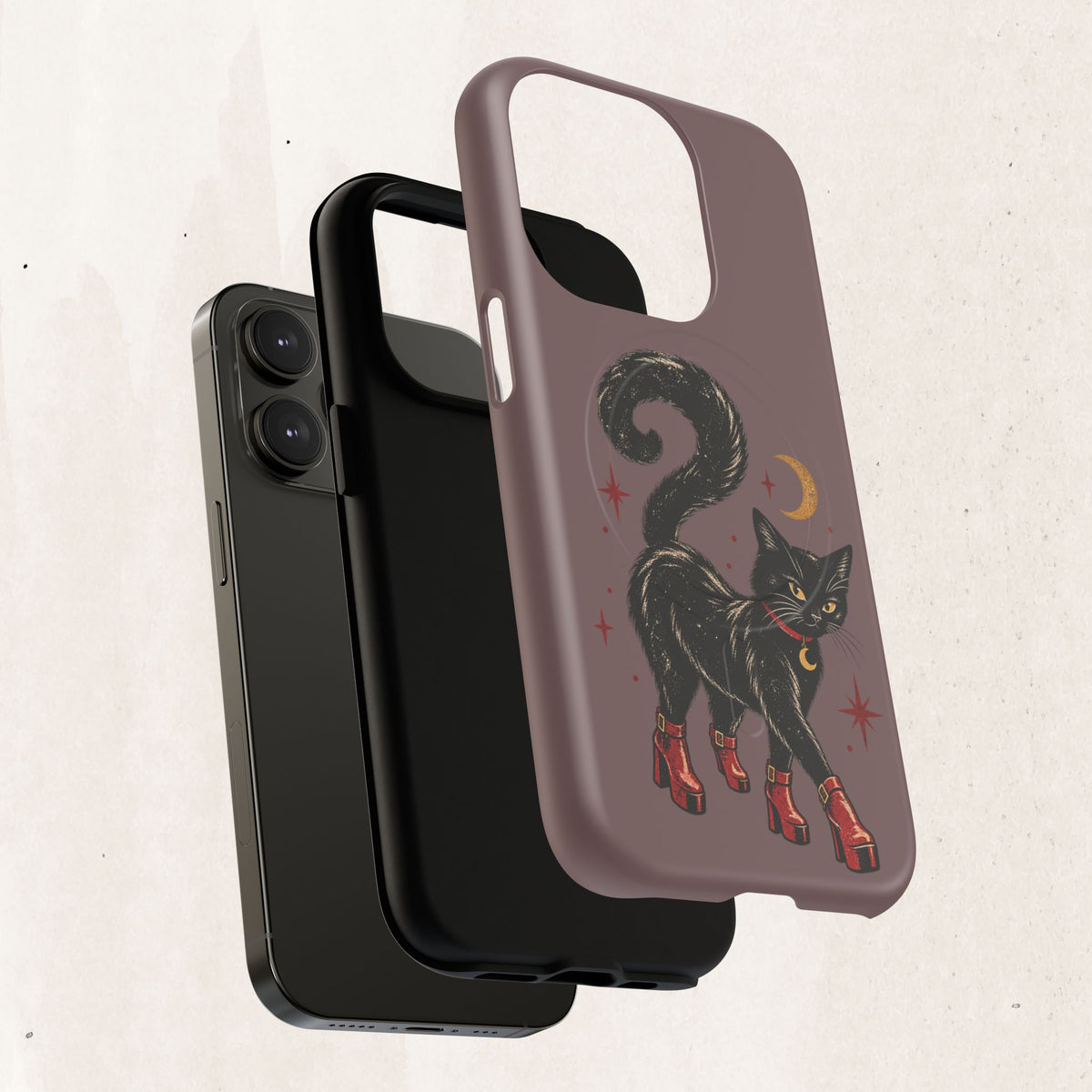 Magnetic Phone Case — Black Cat in Red Boots Design
