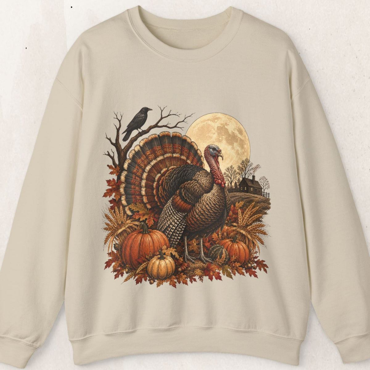 Vintage Thanksgiving Turkey Pumpkin Sweatshirt, Harvest Moon Turkey Crewneck