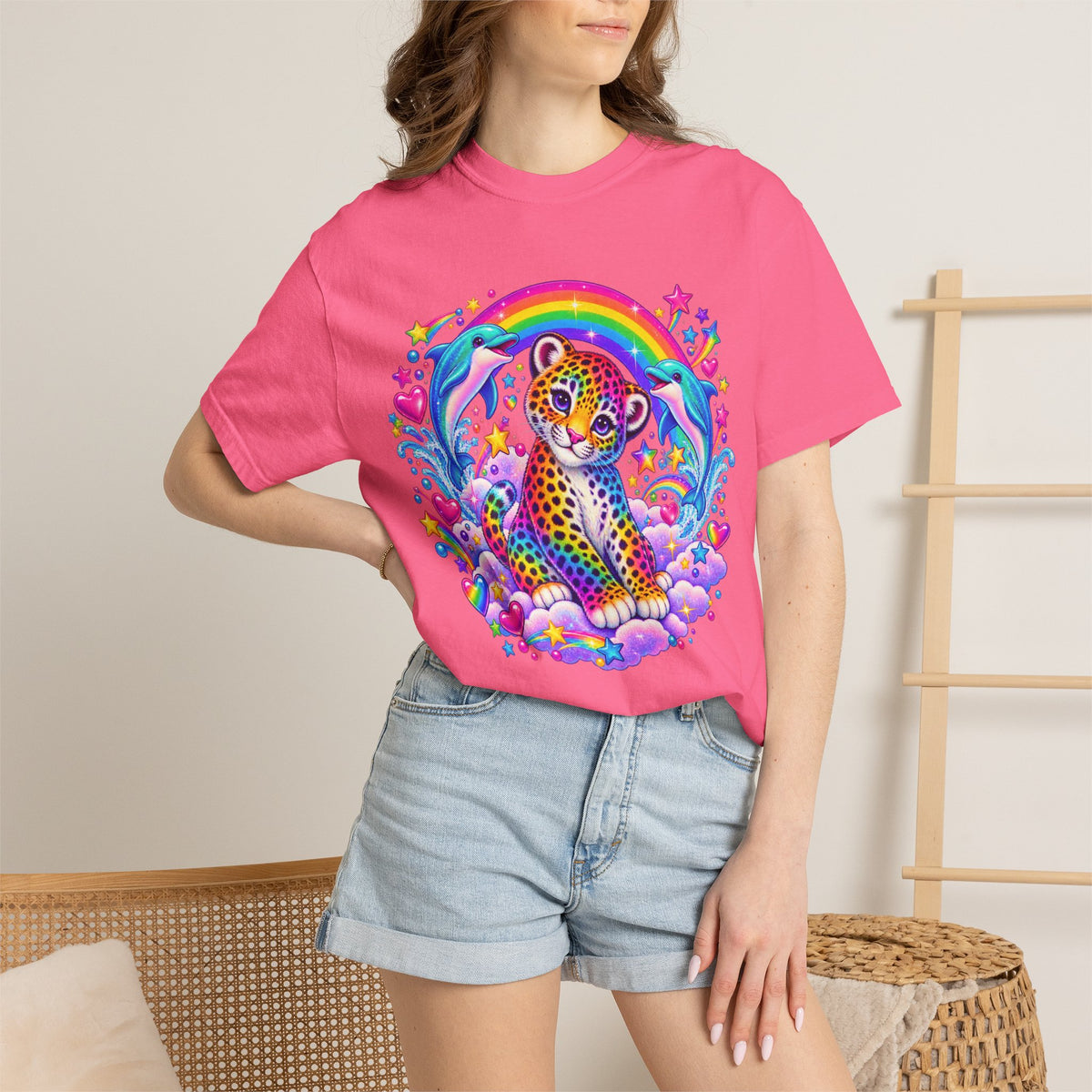 Lisa Frank Inspired Leopard Rainbow Tee