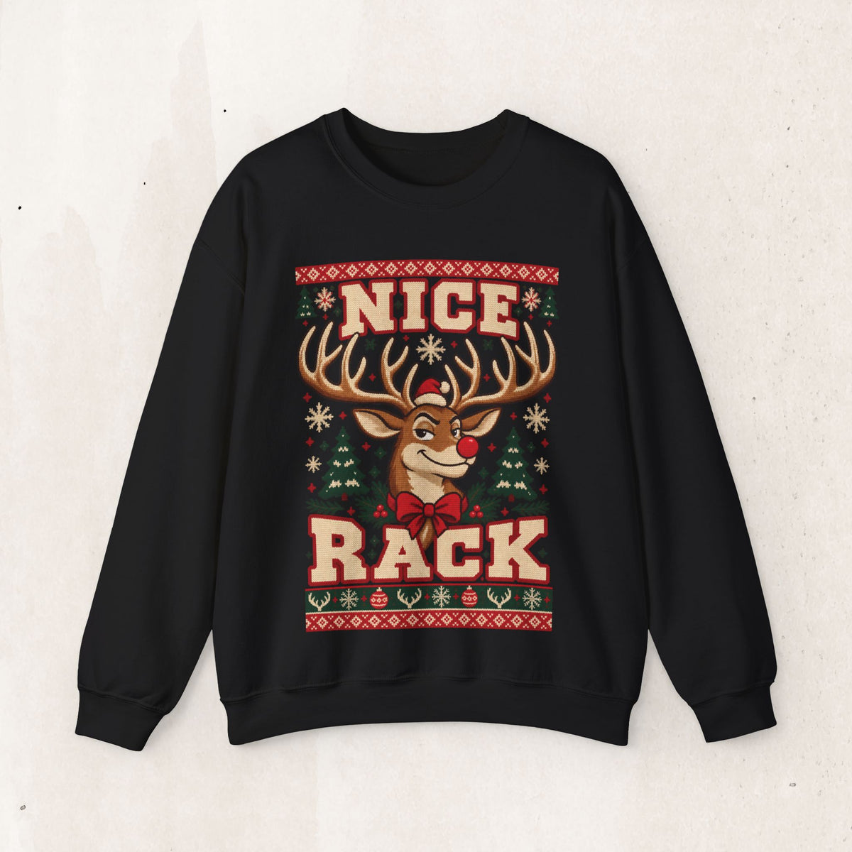 Nice Rack Reindeer Christmas Sweatshirt – Funny Ugly Sweater – Black