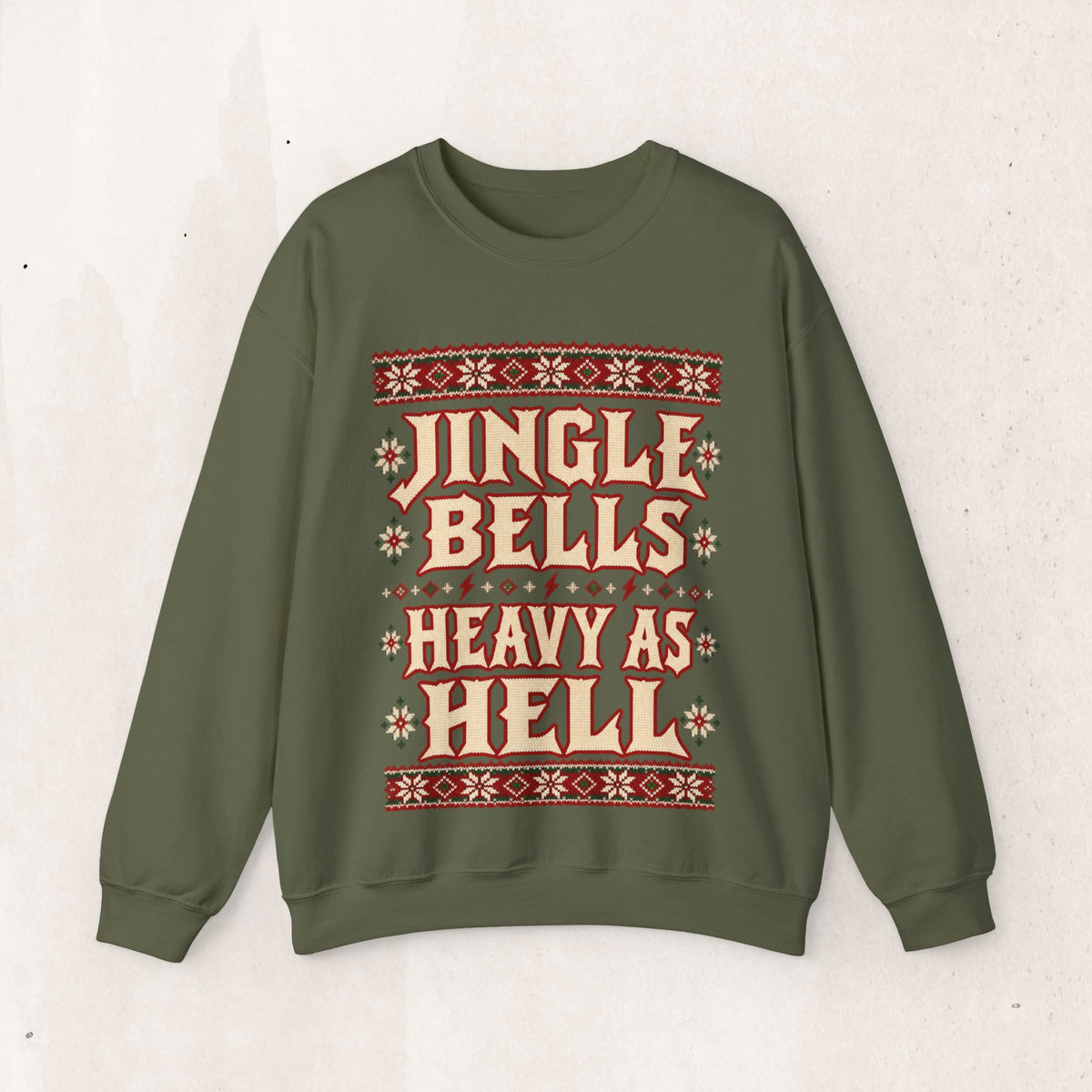 Jingle Bells Heavy as Hell Metal Christmas Sweatshirt – Military Green