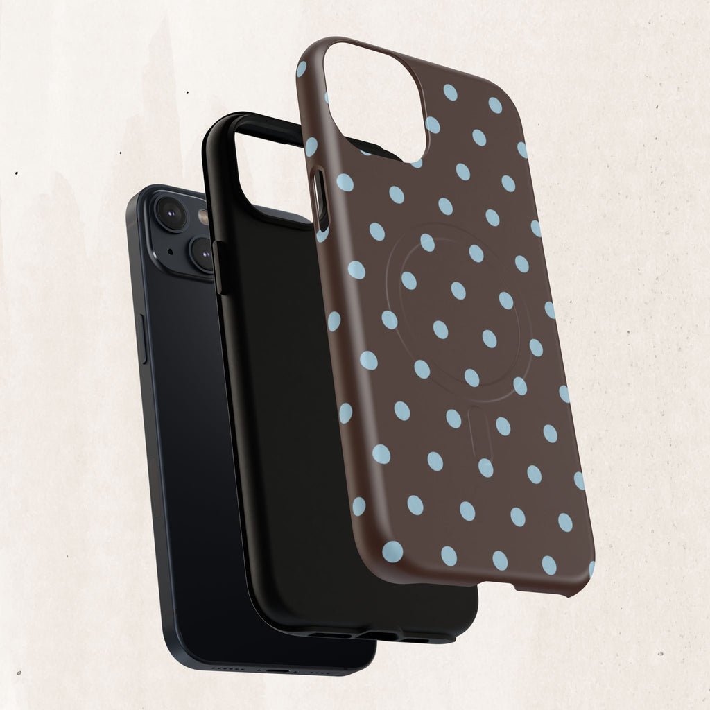 Polka Dot Magnetic Tough Phone Case — Brown with Light Blue Dots