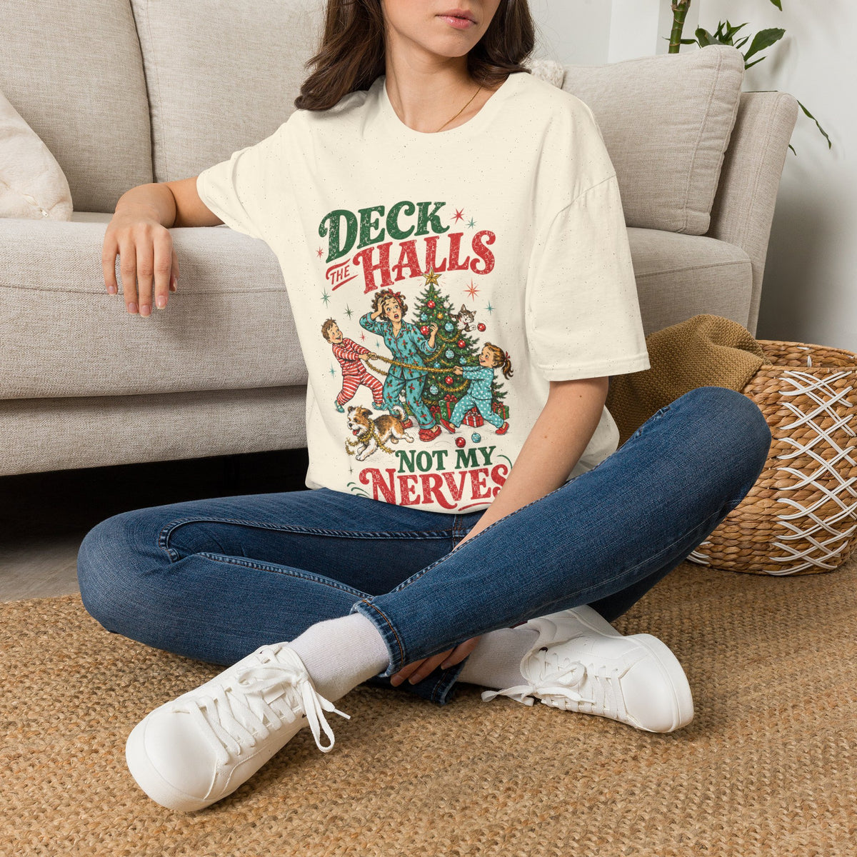 Retro "Deck the Halls (Not My Nerves)" Christmas Tee