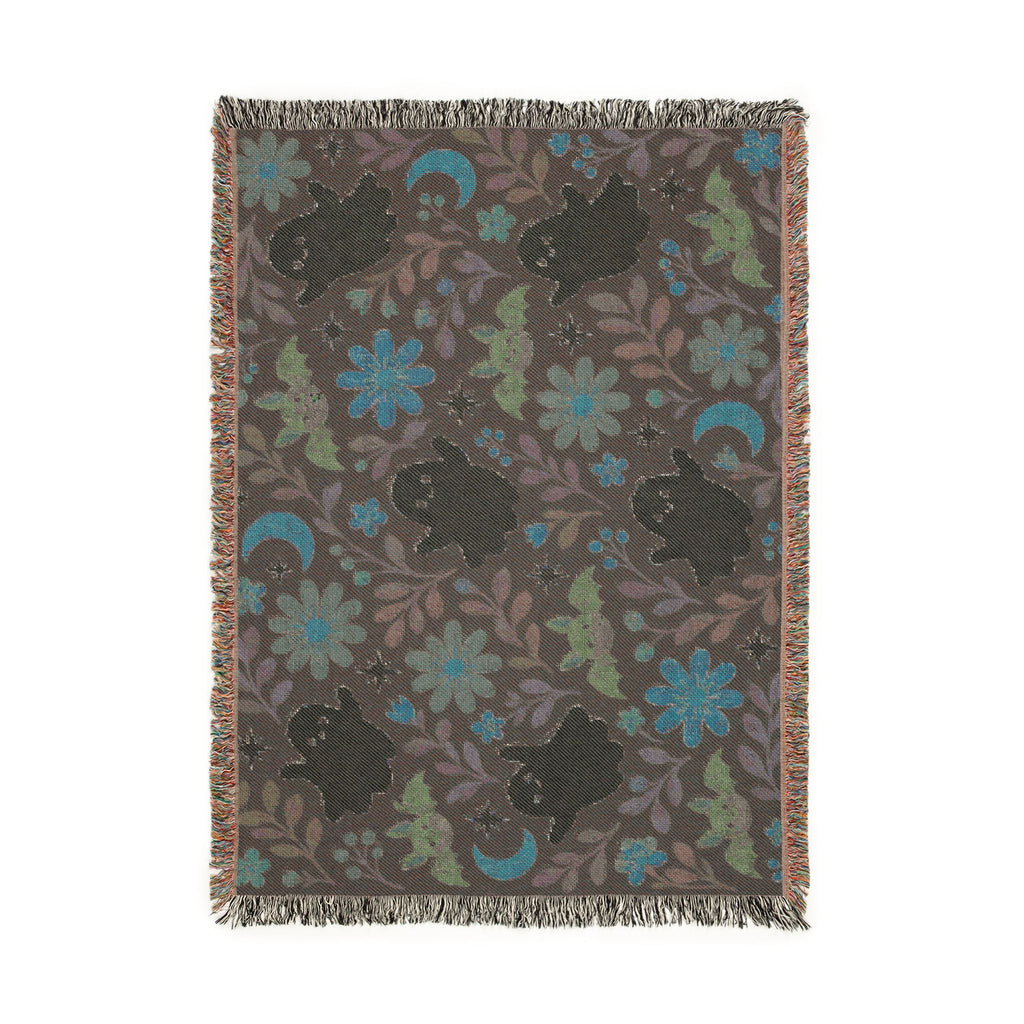 Spooky Ghosts and Floral Moon Woven Blanket Printify