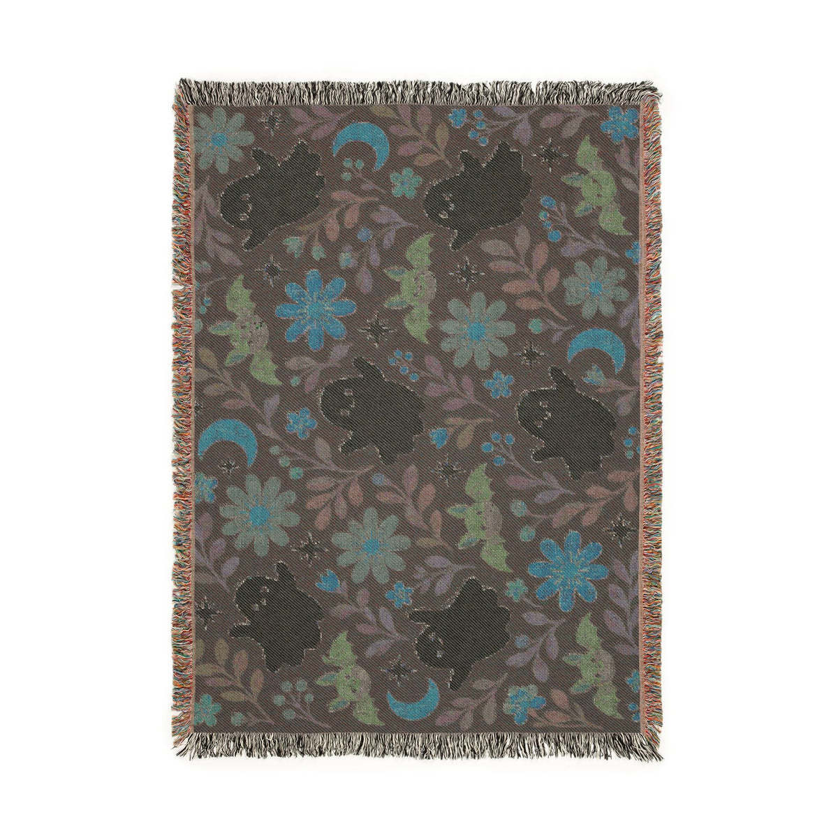 Spooky Ghosts and Floral Moon Woven Blanket Printify