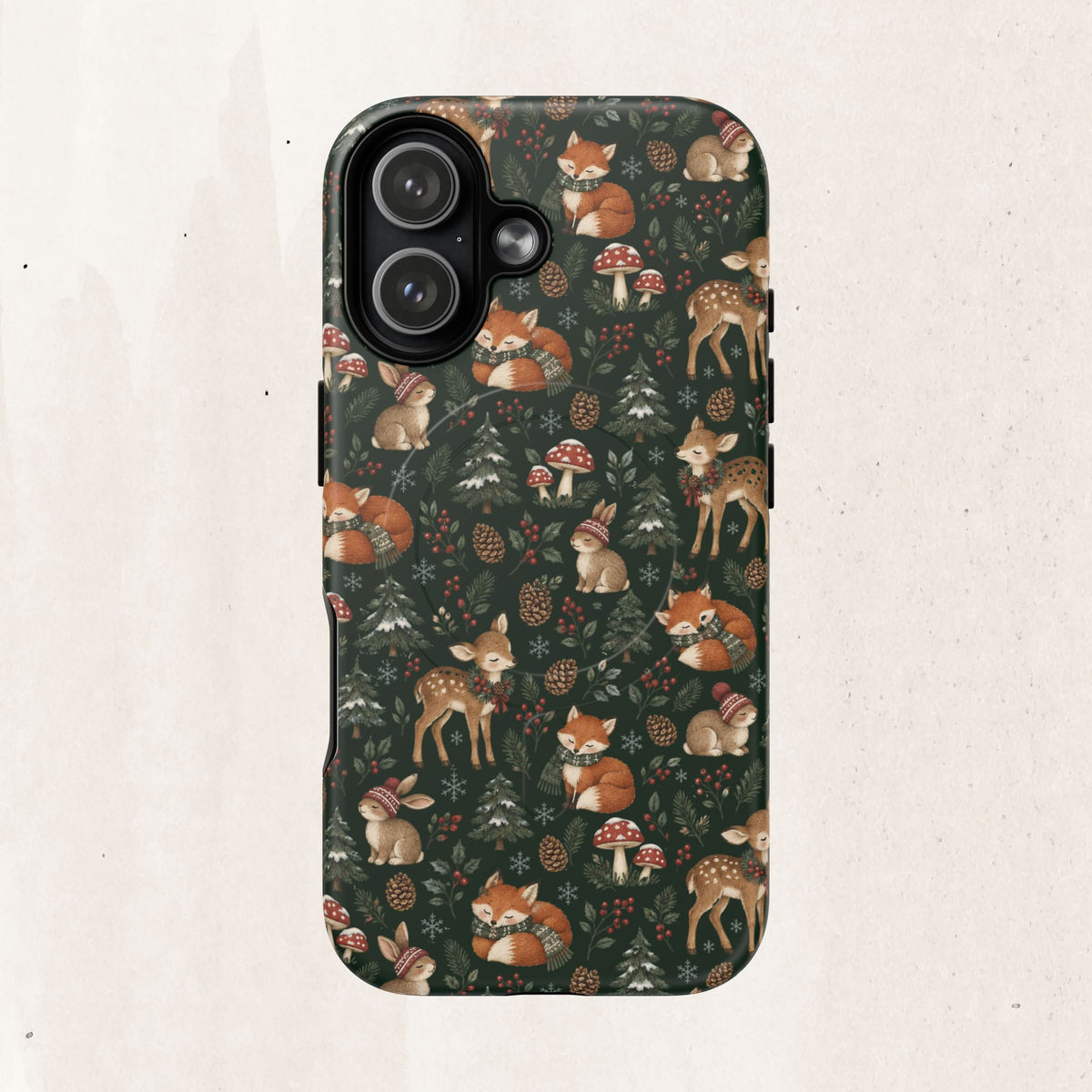 Magnetic Phone Case — Woodland Fox & Deer Holiday Pattern