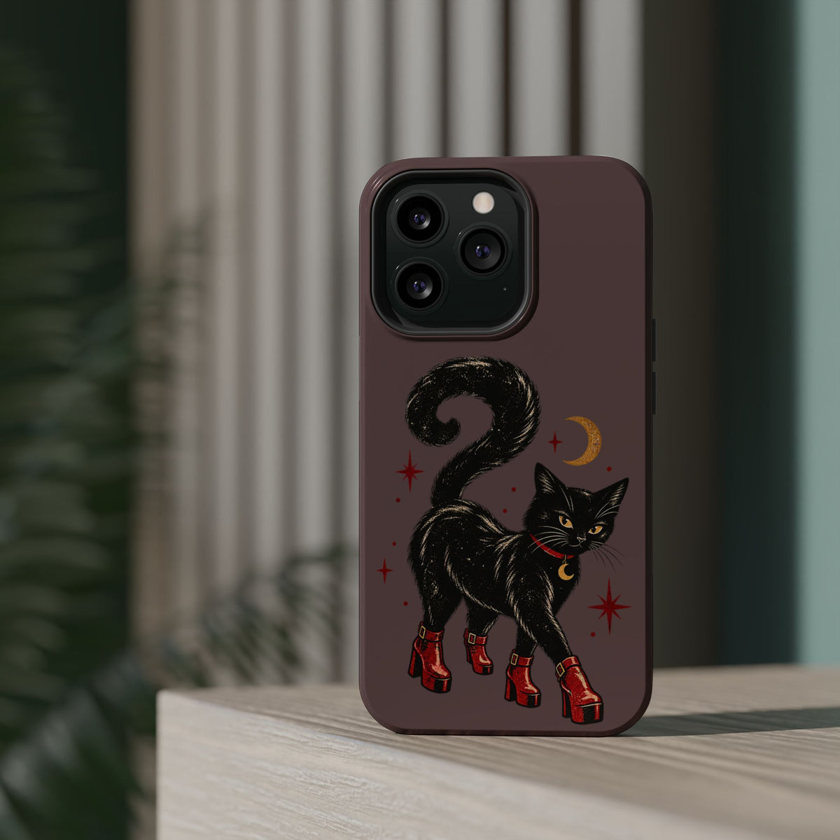 Black Cat in Red Boots MagSafe Phone Case, alternate view