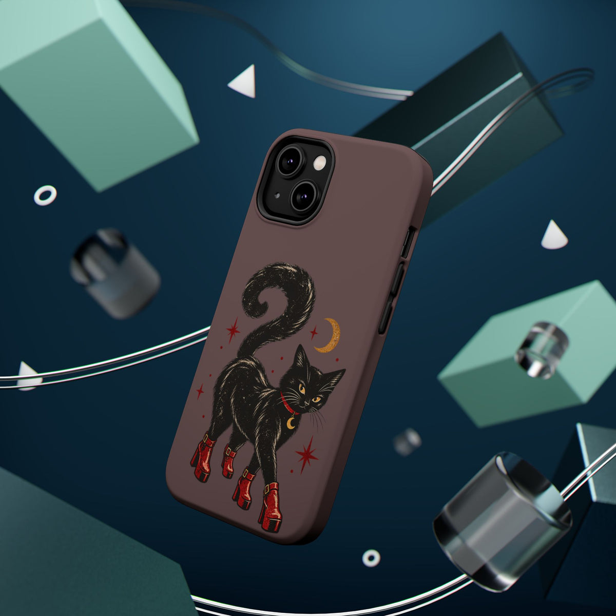 Black Cat in Red Boots MagSafe Phone Case, alternate view