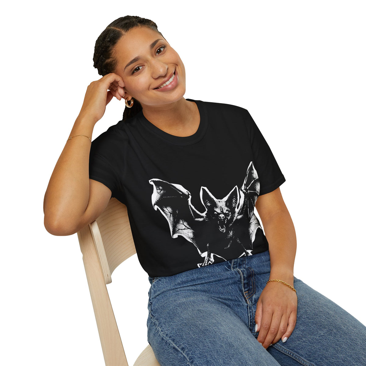 Flying Bat Graphic Tee in Black, alternate view