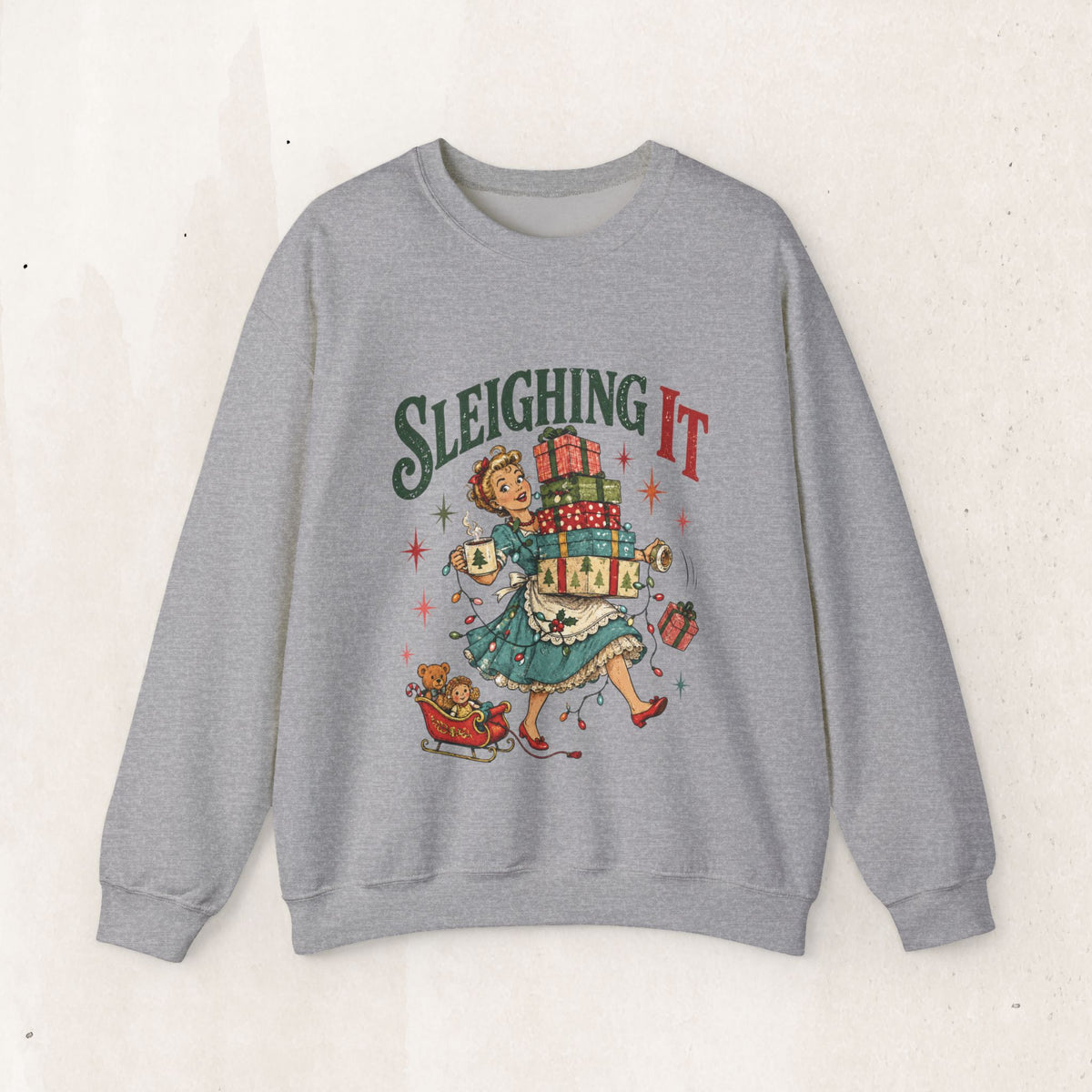 Sleighing It Christmas Crewneck Sweatshirt — Retro Holiday Gifts Design