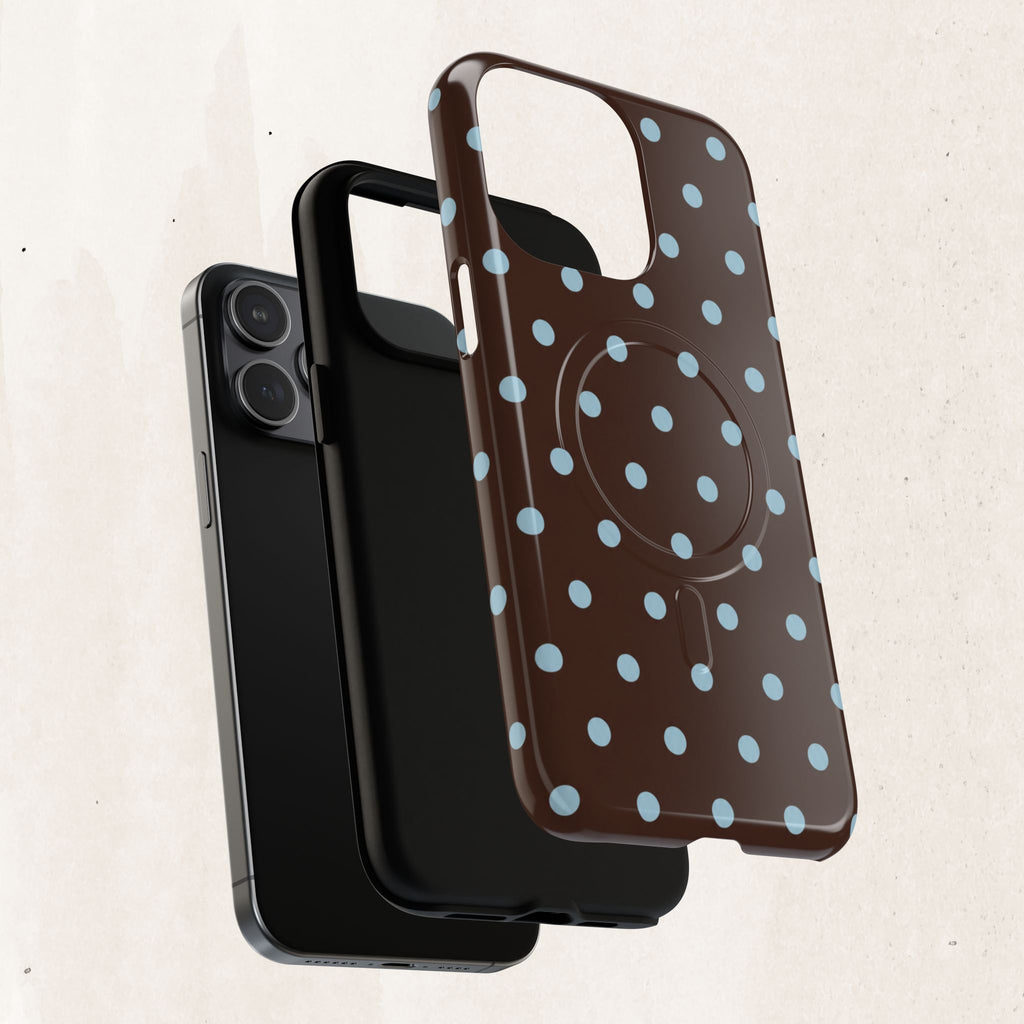 Polka Dot Magnetic Tough Phone Case — Brown with Light Blue Dots
