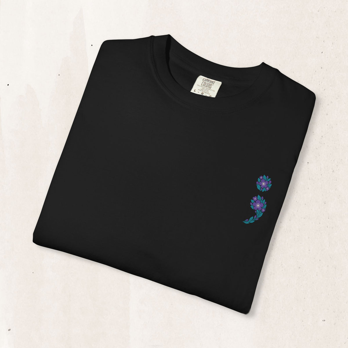 Purple and teal flag semicolon suicide awareness t-shirt in black